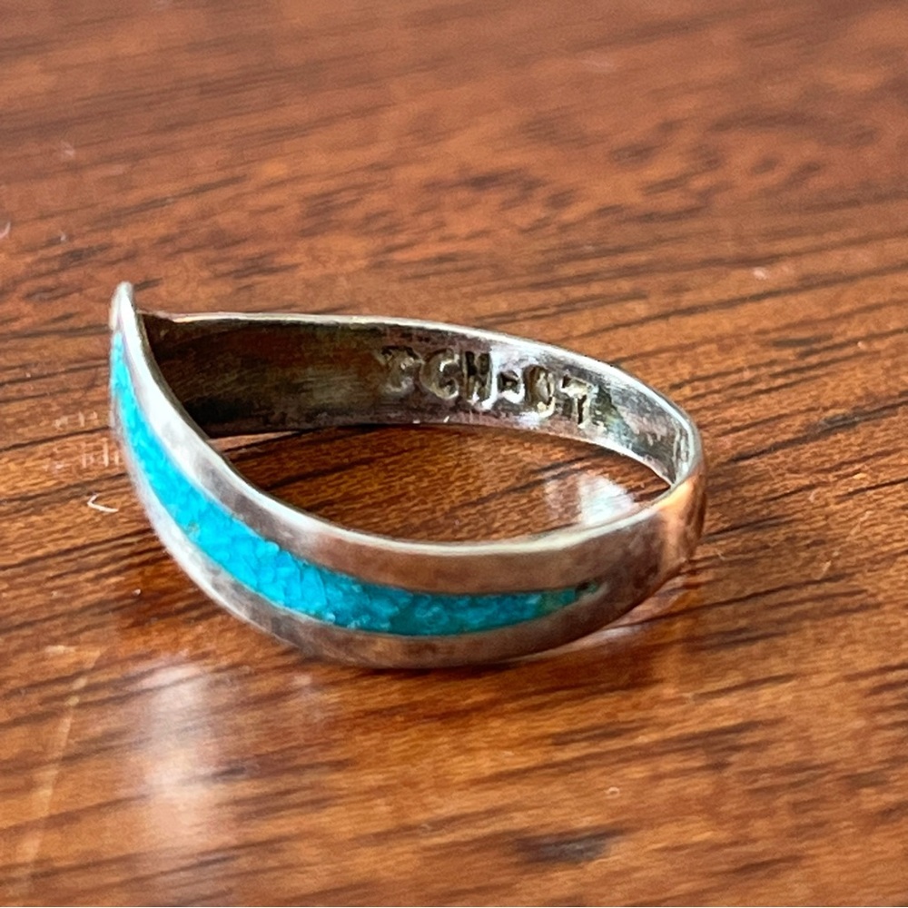 VINTAGE 925 Sterling Mexico TCN-07 and Turquoise Chevron Ring 6.5 - Picture 7 of 8